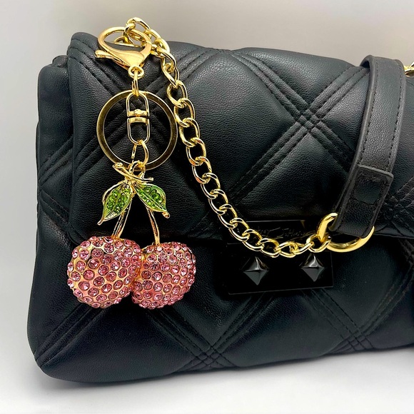 PINK CHERRY SPARKLES | Rhinestone Bag Charm | Keychain (Brand New!) 🩷 - Picture 3 of 10
